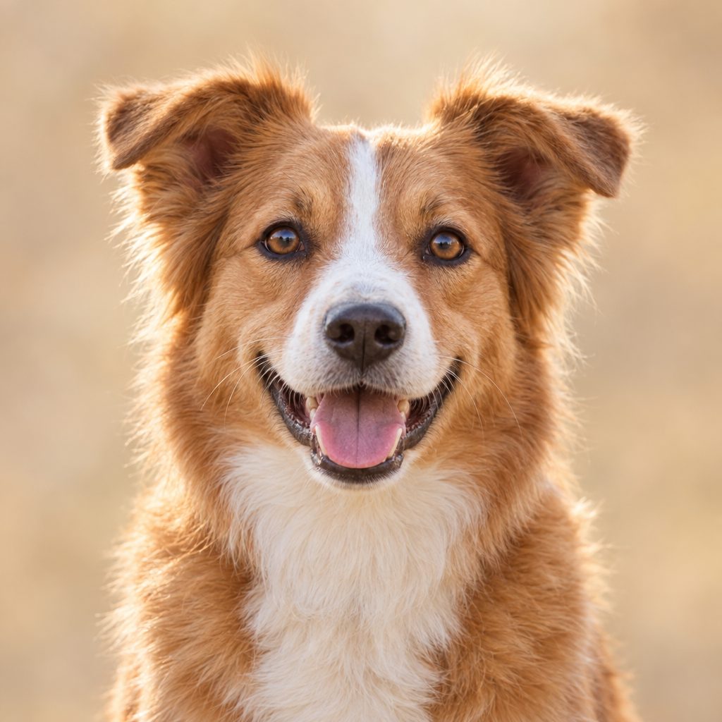 A dog grinning at the camera